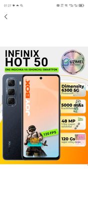 Infinix Hot 50 kafolatlagan 1 yil bepul taʼmirlash xizmati mavjud