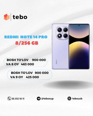 Redmi NOTE 14 PRO 8/256 GB Muddatli to'lovga