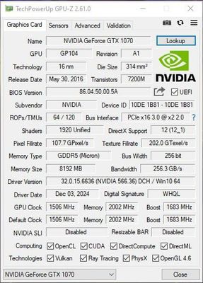 NVIDIA GeForce GTX 1070 8 GB DDR5 256bit в нормальном состоянии!