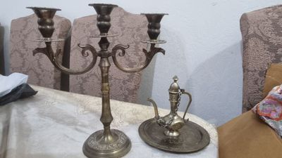 Подсвечник и кувшинчик тарелочка латунная