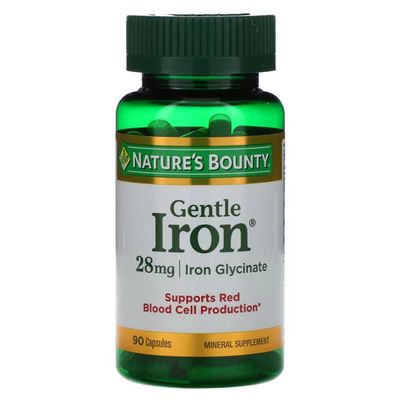 Nature's Bounty, Gentle Iron, железо, 28 мг, 90 капсул