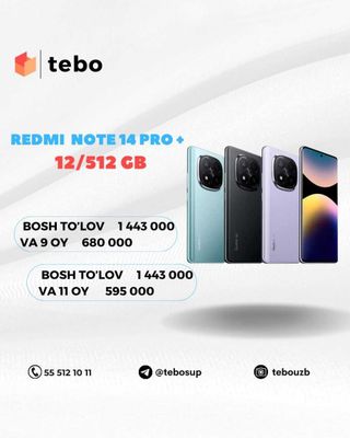 Redmi NOTE 14 PRO + 5G 12/512 GB Muddatli to'lovga