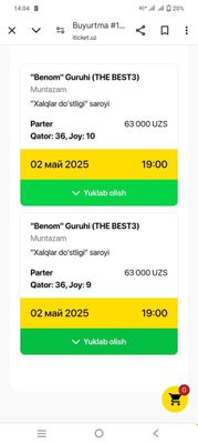 Benom guruhi konsertiga blet