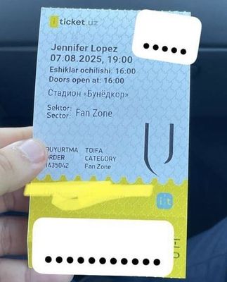 JLO Jennifer Lopez kansertiga 1 ta bilet Fan zona