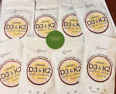 Vitamin d3+k2,10.000 iu + 200 mcg,kokos yogi bilan,d3,витамин д3-к2