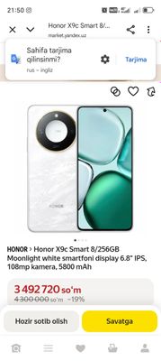 Honor x9c yaqinda olindi 15 kun boldi narxini keli