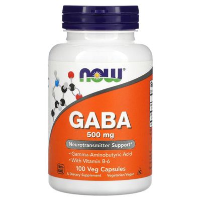 Габа с витамином В6 500мг 100 капс NOW Foods, GABA из Америки