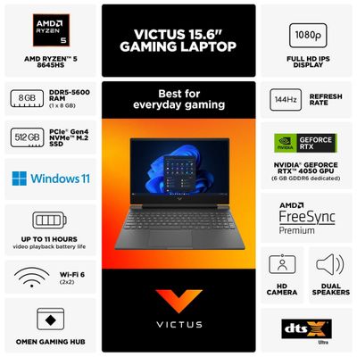 HP Victus Ryzen 5 / RTX 4050 6GB / 8GB / 512 GB / 15.6" FHD