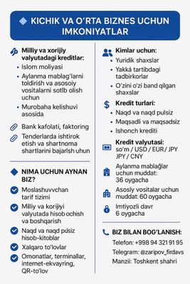 Kreditlar Yatt Firma va oz-ozini band qilganlar uchun