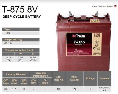 Аккумулятор тяговый Trojan T-875 с гарантией
