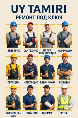 Ustalar xizmati (ремонт) 20 xildan ortiq xizmatizmiz mavjud