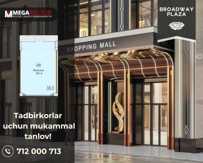 Broadway Plaza | "Poytaxt" savdo markazi | 56,5 m² daromadli joy!