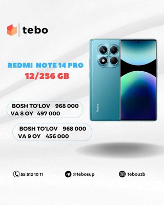 Redmi NOTE 14 PRO 12/256 GB Muddatli to'lovga