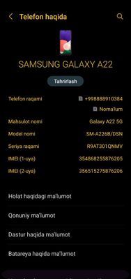 Samsung A22 5g telga kafolat beraman