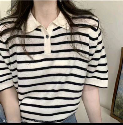 "striped knit polo shirt"