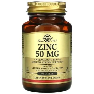 Глюконат цинка, Zinc, Solgar, 50 мг, 100 таблеток