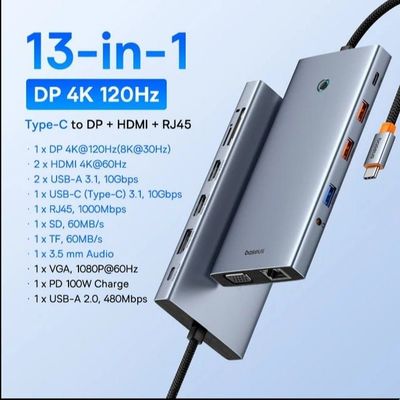 Адаптер Baseus USB Type C в HDMI-совместимый концентратор 13-в-1 DP 4K