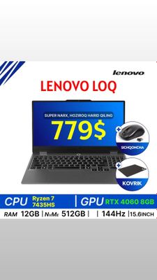 Lenovo Loq R7 7435hs 12gb 512ssd rtx 4060 8gb 779$