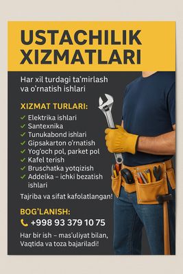 Ustachilik hizmatlari kerak bo‘lsa bizga murojat qiling