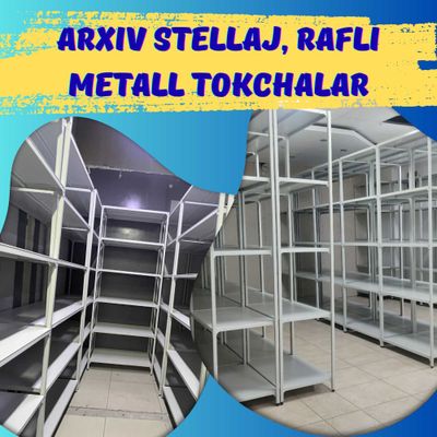 Arxiv stellaj, rafli metall tokchalar, ombor, архивный стеллаж