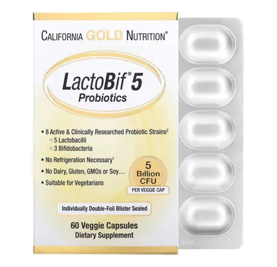 Пробиотик LactoBif, 5 миллиардов КОЕ, 60 растительных капсул