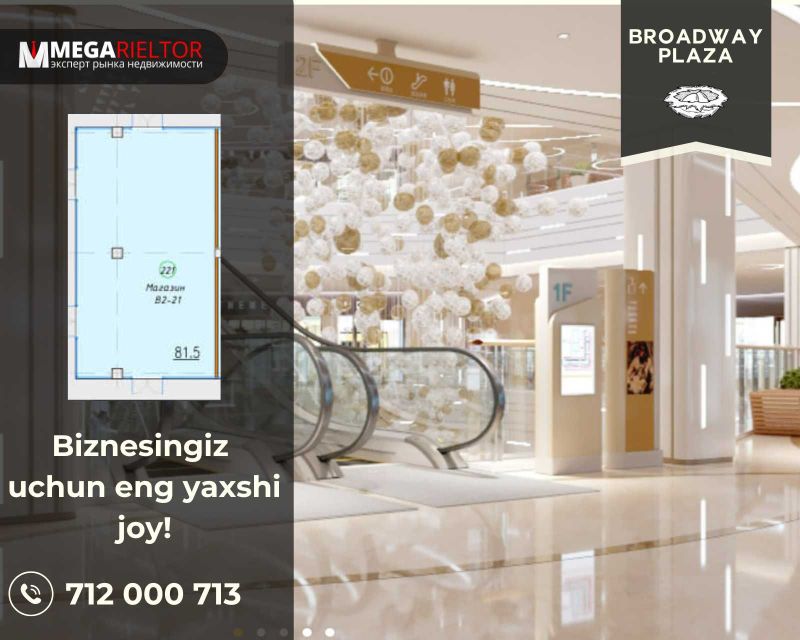 Broadway Plaza | "Poytaxt" savdo markazi | 81,5 m² daromadli joy!