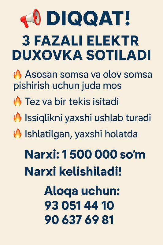 Diqqat arzon narxda duxovka sotiladi Kelishamiz Diqqat arzon narxda duxovka sotiladi Kelishamiz