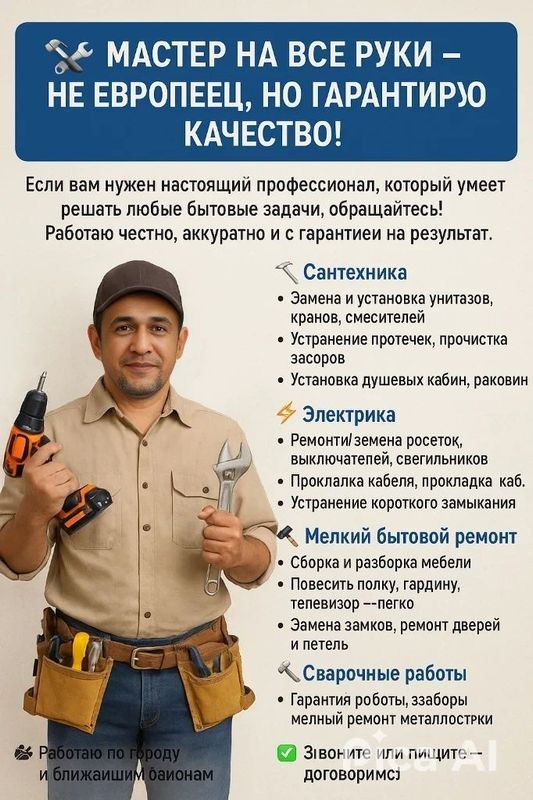 Мастер на все руки. Не европеец — но за работу отвечаю! Сантехника, э Мастер на все руки. Не европеец — но за работу отвечаю! Сантехника, э