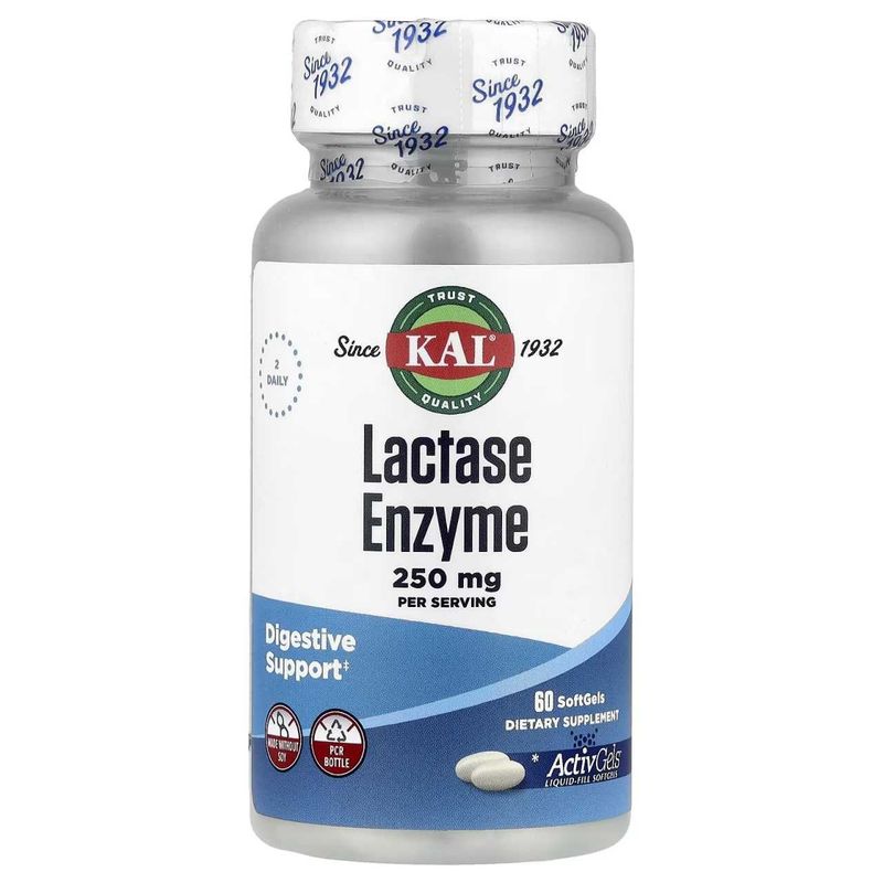 KAL, фермент лактаза, 60 капсул Лактоза, Lactase ensyme