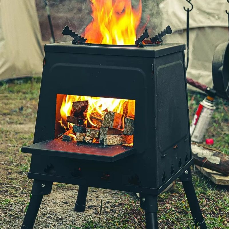 Портативная походная печь на дровах с ножками