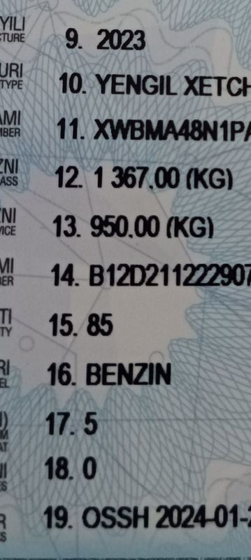 Moshina zor 1 kol kraska toza spark tanirovkadi bor