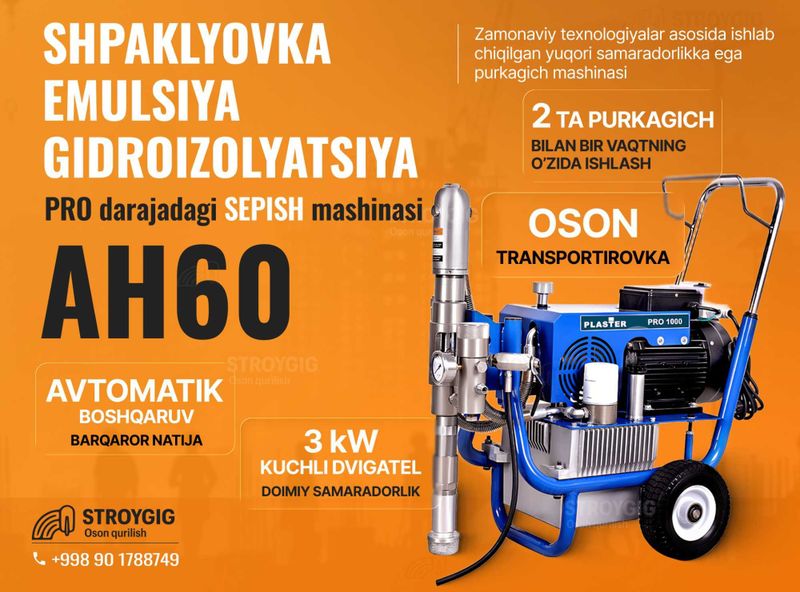 Shpaklyovka Emulsiya Gidroizolyatsiya Sepish mashinasi Model AH 60 Shpaklyovka Emulsiya Gidroizolyatsiya Sepish mashinasi Model AH 60