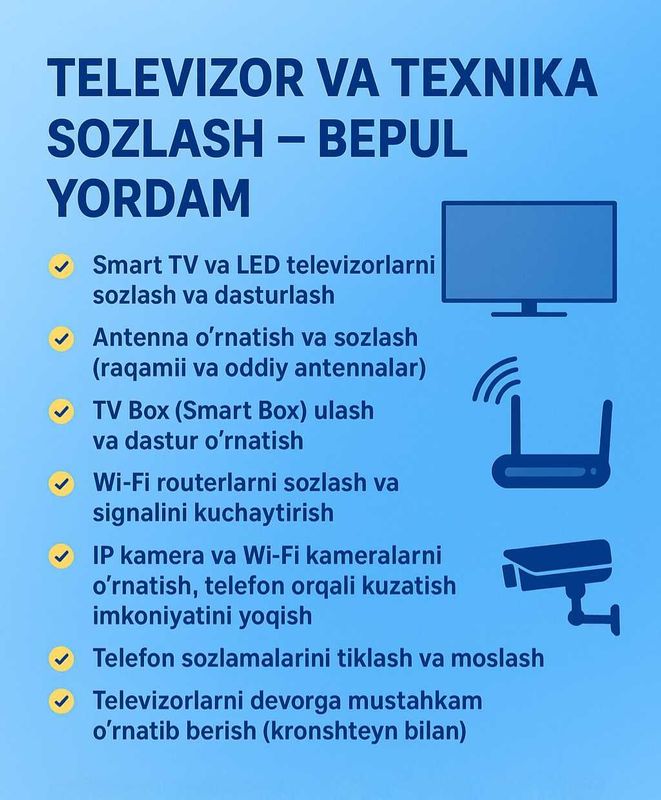 Televizor va texnika sozlash Настройка телевизоров и техники Televizor va texnika sozlash Настройка телевизоров и техники