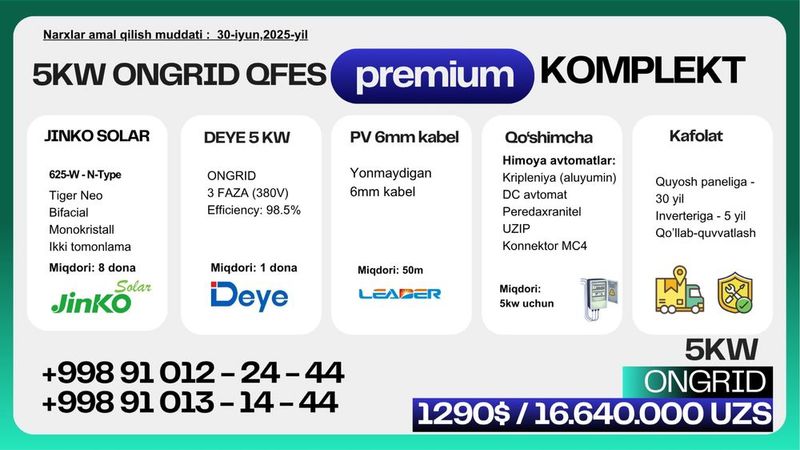 Quyosh paneli 5kw premium komplekt Quyosh paneli 5kw premium komplekt