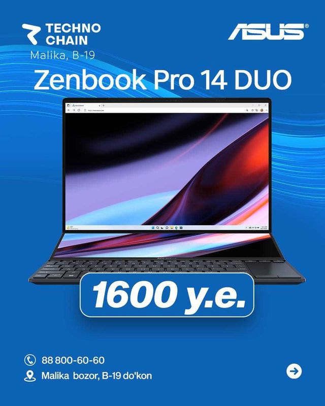 Asus ZenBook Pro 14 Duo-Professionallar uchun 2ta ekranli NOUTBUK !