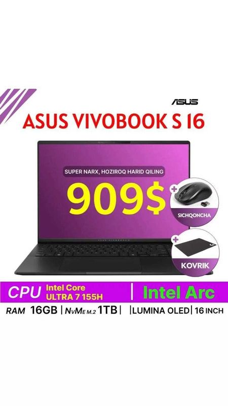 Asus Vivobook S16 Ultra 7 155H 909$