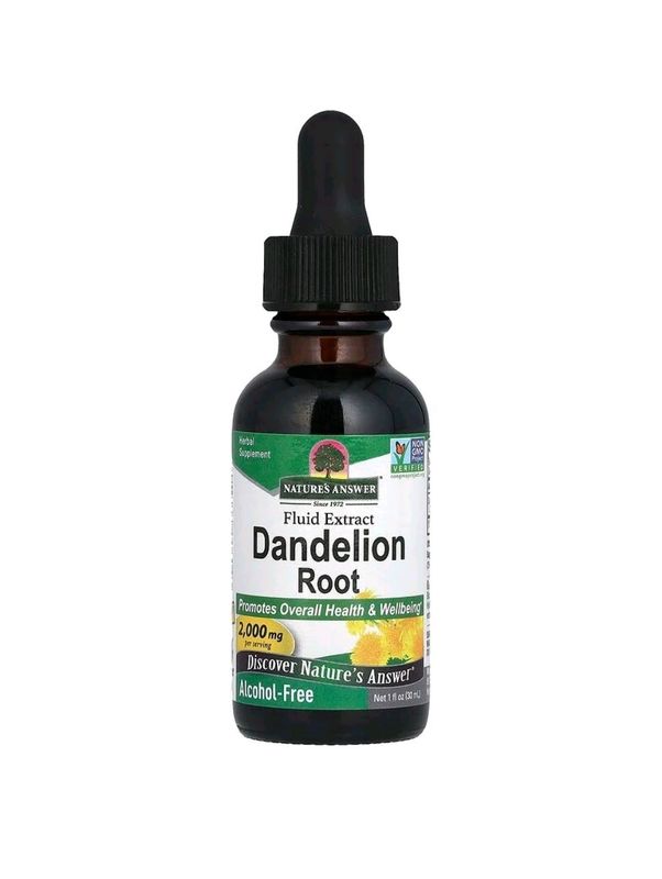 Dandelion root жидкий экстракт, корень одуванчика, без спирта, 2000 мг