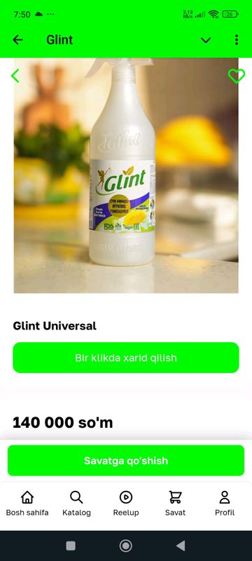 Glint tozalash mahsuloti Glint tozalash mahsuloti