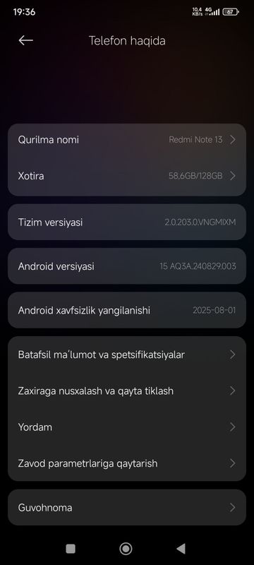 Redmi not13 ideal aybi yoq kar dok bor 8+8 128tali