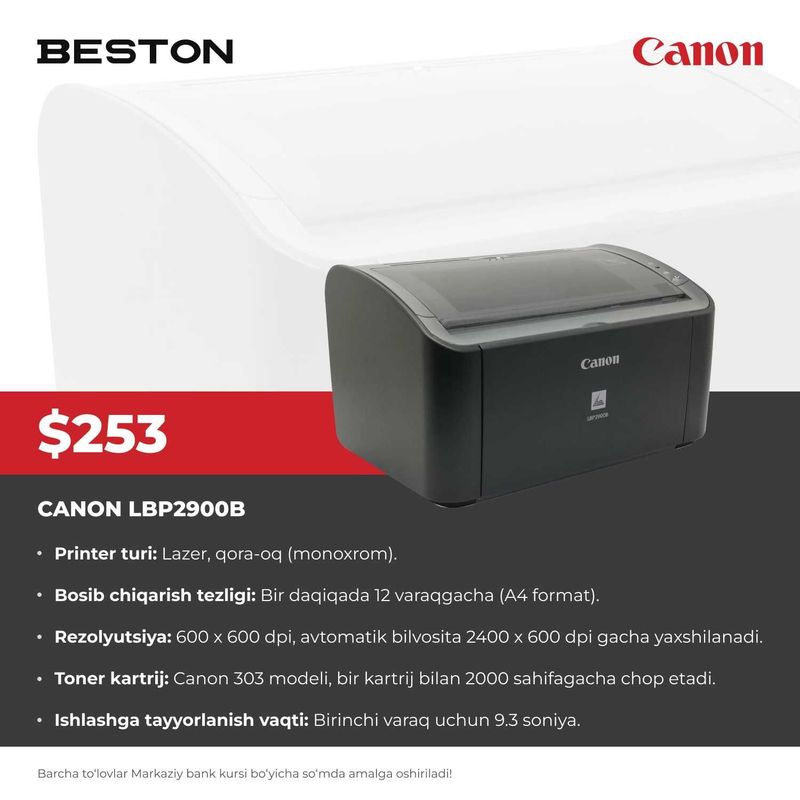 CANON LBP2900 1-yil kafolati bilan