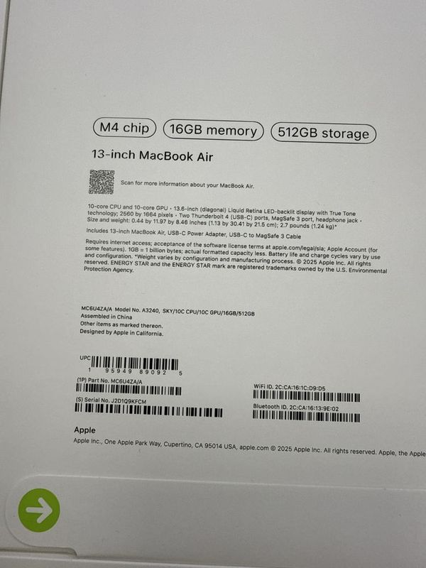 Macbook Air 13 16/512 M4 Macbook Air 13 16/512 M4