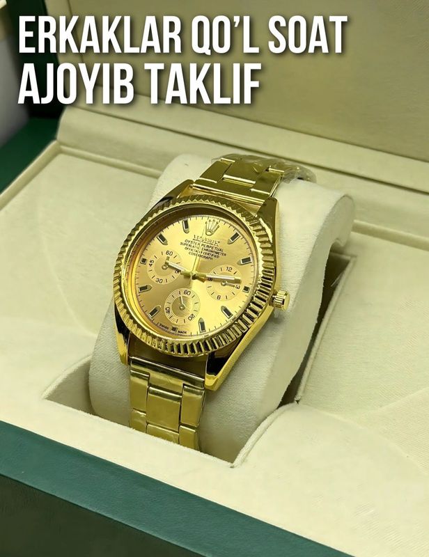 Erkaklar tilla rangli Rolex soati Erkaklar tilla rangli Rolex soati