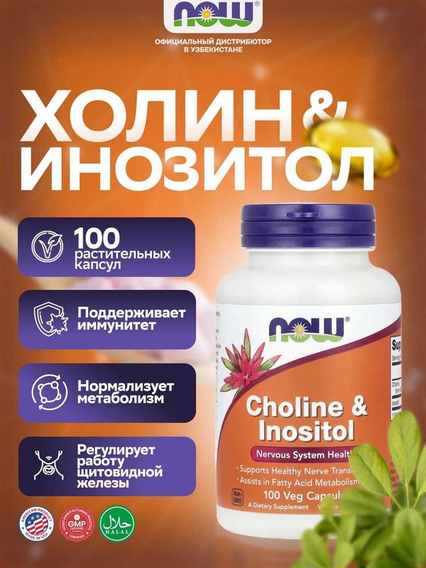 NOW Foods, Choline & Inositol, Холин и инозитол, 100 капсул