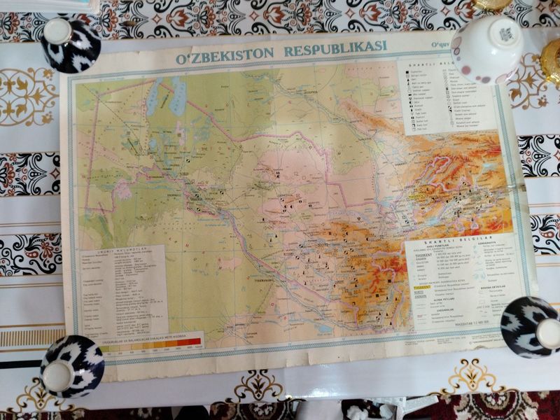 Uzbekistan geographic map, o'zbekiston geografik xaritasi, карта