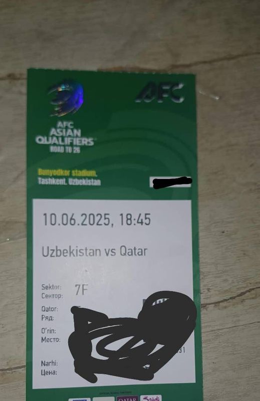 Uzb vs Qatar o‘yiniga bilet bor, yonma yon 3-4 ta. Uzb vs Qatar o‘yiniga bilet bor, yonma yon 3-4 ta.