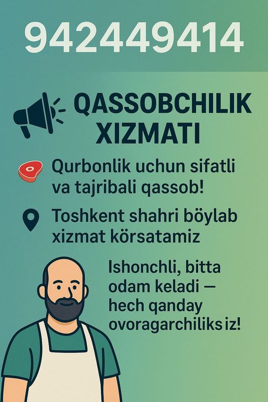 Qassob xizmati,uslugi myasnik Qassob xizmati,uslugi myasnik