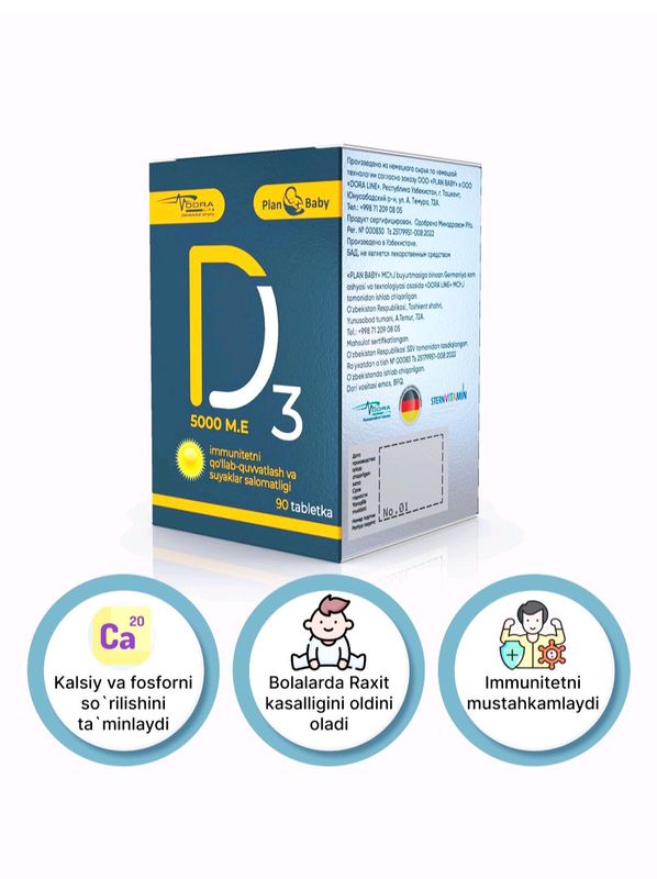 Vitamin D3 5.000 M.E Plan baby 90 tabletka Vitamin D3 5.000 M.E Plan baby 90 tabletka