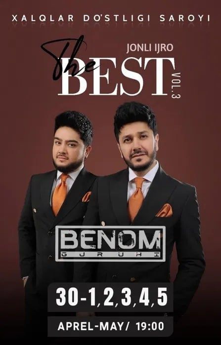 Benom guruhi konsertiga 2 ta bilet Benom guruhi konsertiga 2 ta bilet