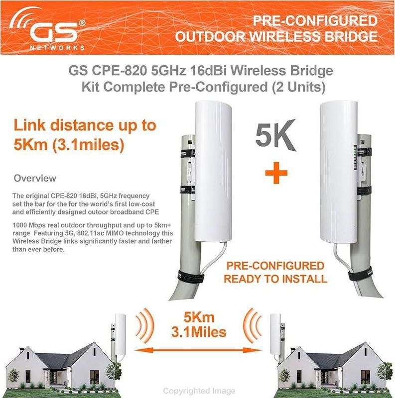 GS CPE‑820 5GHz 16dBi Wireless Bridge GS CPE‑820 5GHz 16dBi Wireless Bridge
