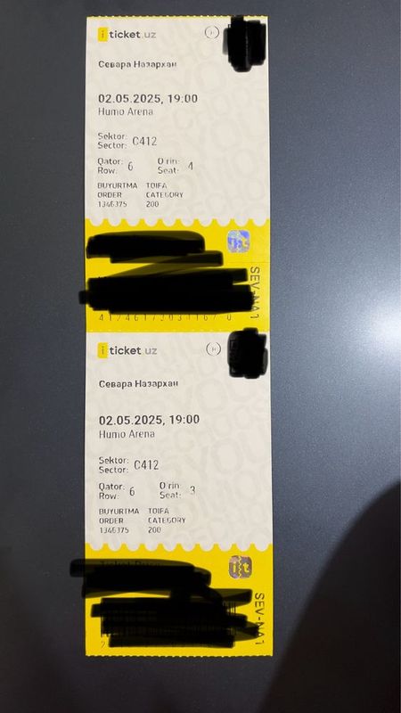 Sevara Nazarxon konsertiga 2 ta bilet 250 ming so’mdan har biriga Sevara Nazarxon konsertiga 2 ta bilet 250 ming so’mdan har biriga